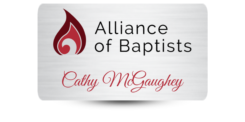 script font on a church name badge