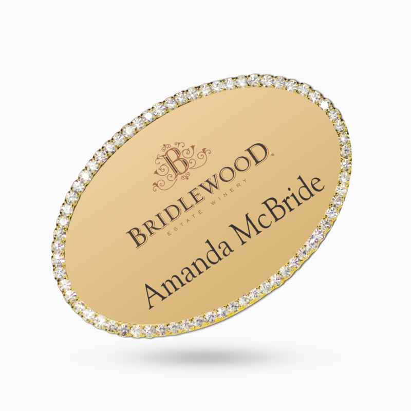 Bling oval metal name tag design