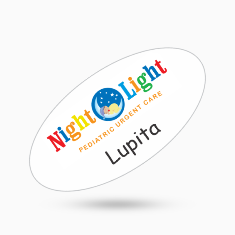 colorful logo name badge