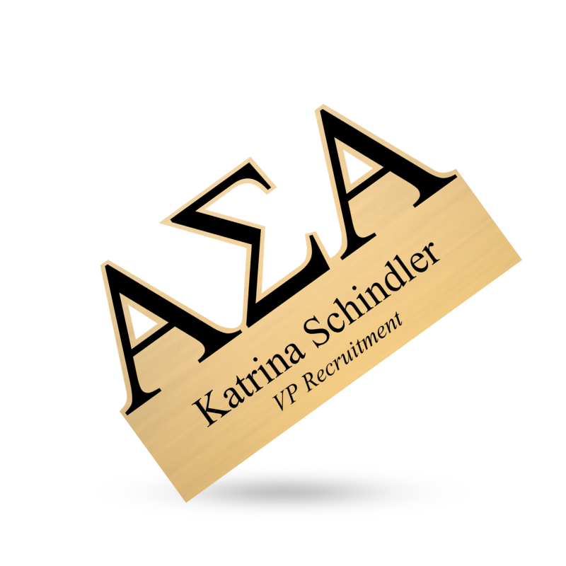 Sorority custom shaped gold name tag