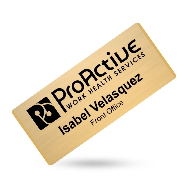 gold engraved name tag logo