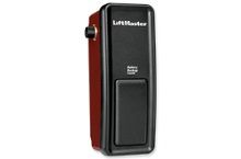 A black and red liftmaster garage door opener on a white background.