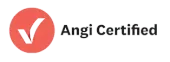 A logo for angi certified with a check mark in a red circle.