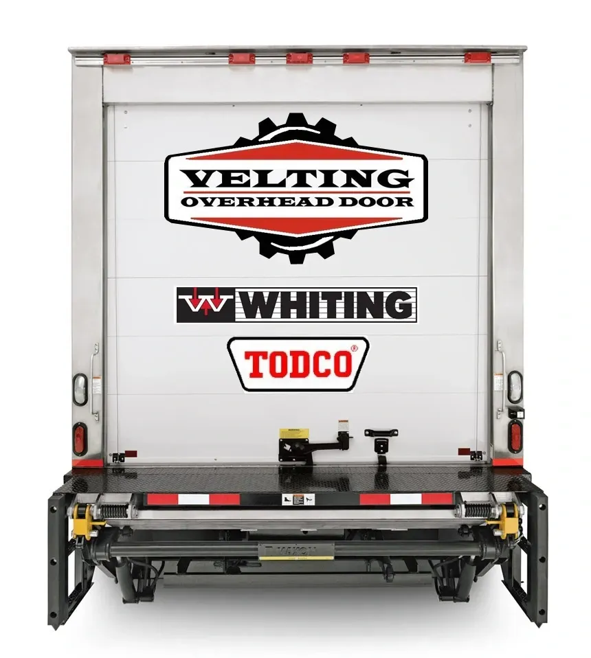 The back of a velting overhead door truck