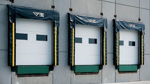 A row of loading docks on the side of a building