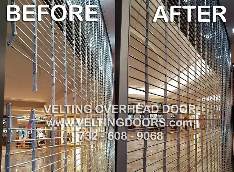 A before and after picture of a velting overhead door