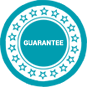 A blue circle with stars around it that says `` guarantee ''.