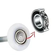 A close up of a bearing and a wheel on a white background.