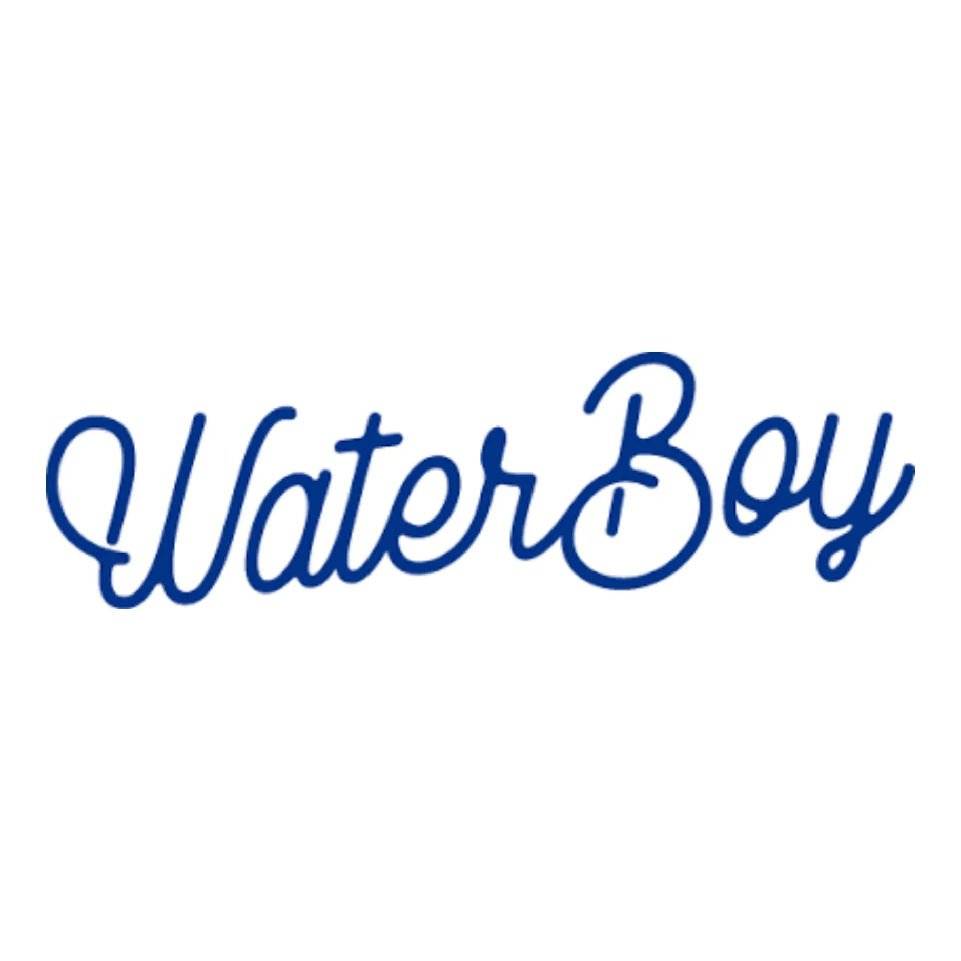 Blue script logo reading “WaterBoy” on a white background
