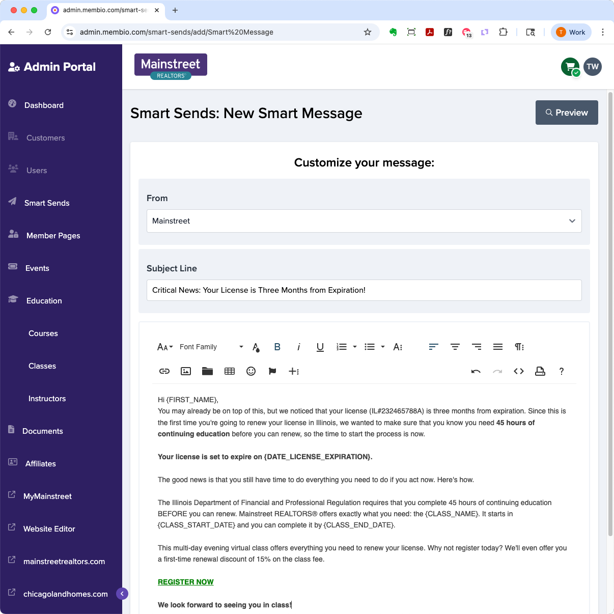 Membio Admin Portal: Smart Sends Functionality