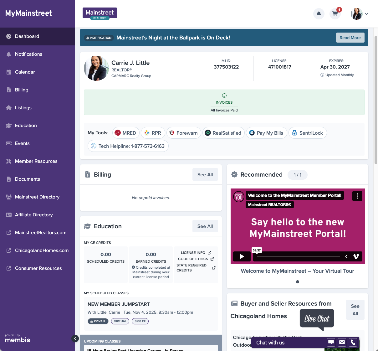 Membio Member Portal for Mainstreet Realtors