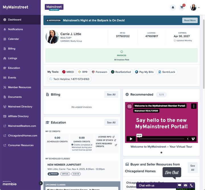 Membio Member Portal for Mainstreet Realtors