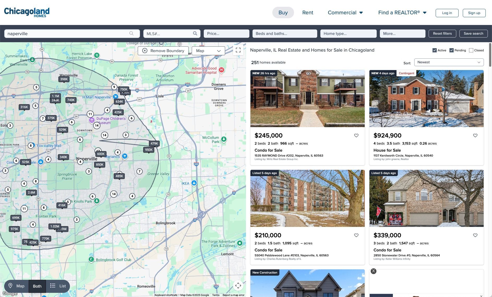 Screenshot: Membio Saved Search On ChicagolandHomes.com