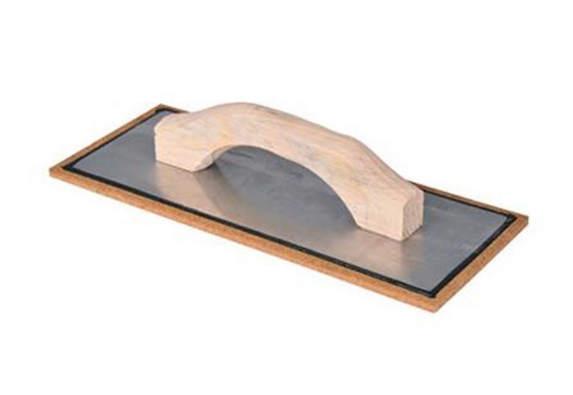 A trowel with a wooden handle on a white background