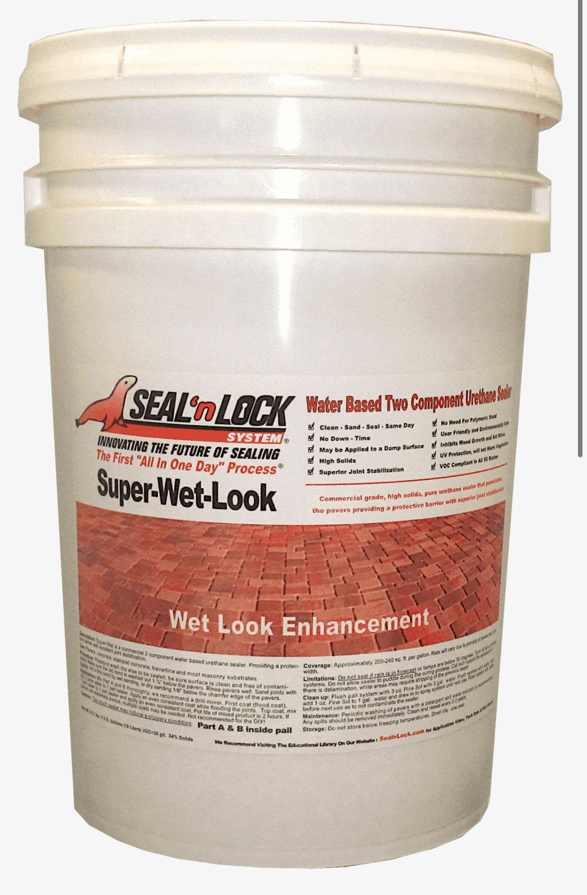A bucket of seal lock super wet look on a white background