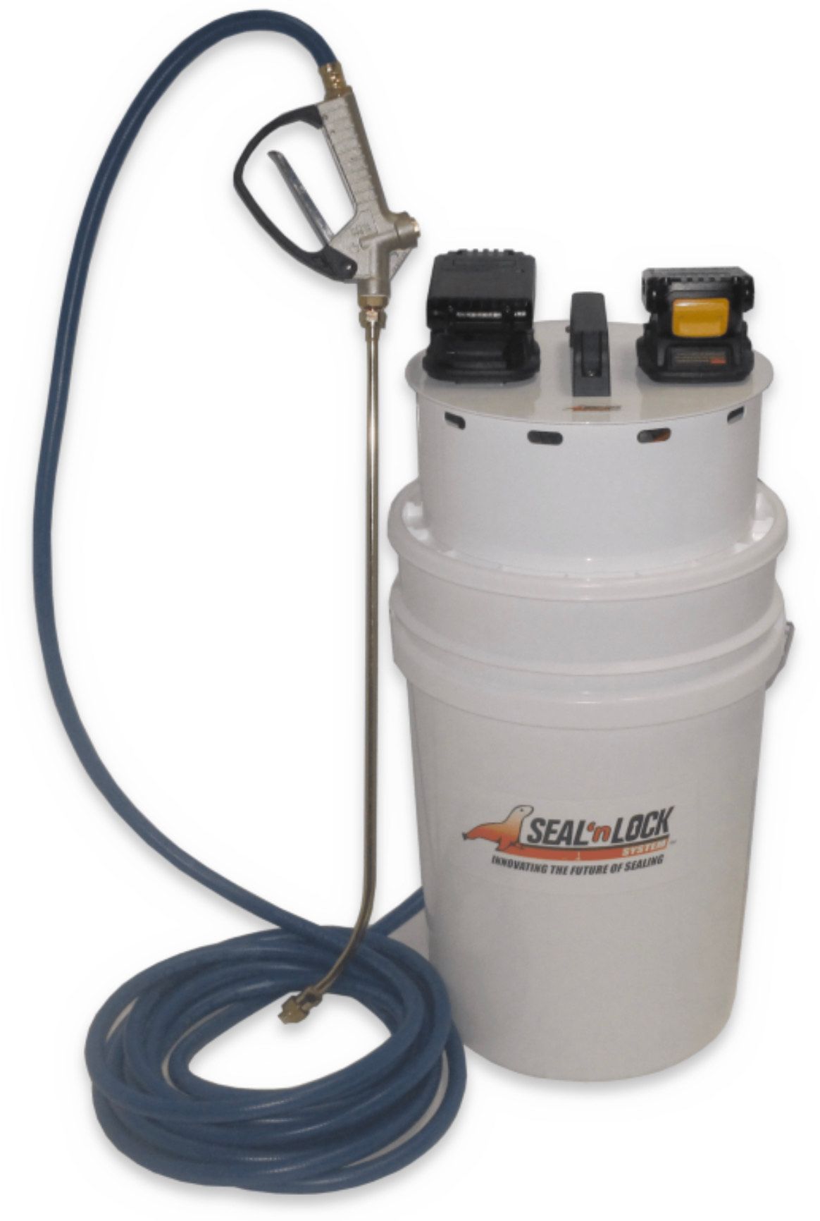 A white bucket with the word seal lock on it