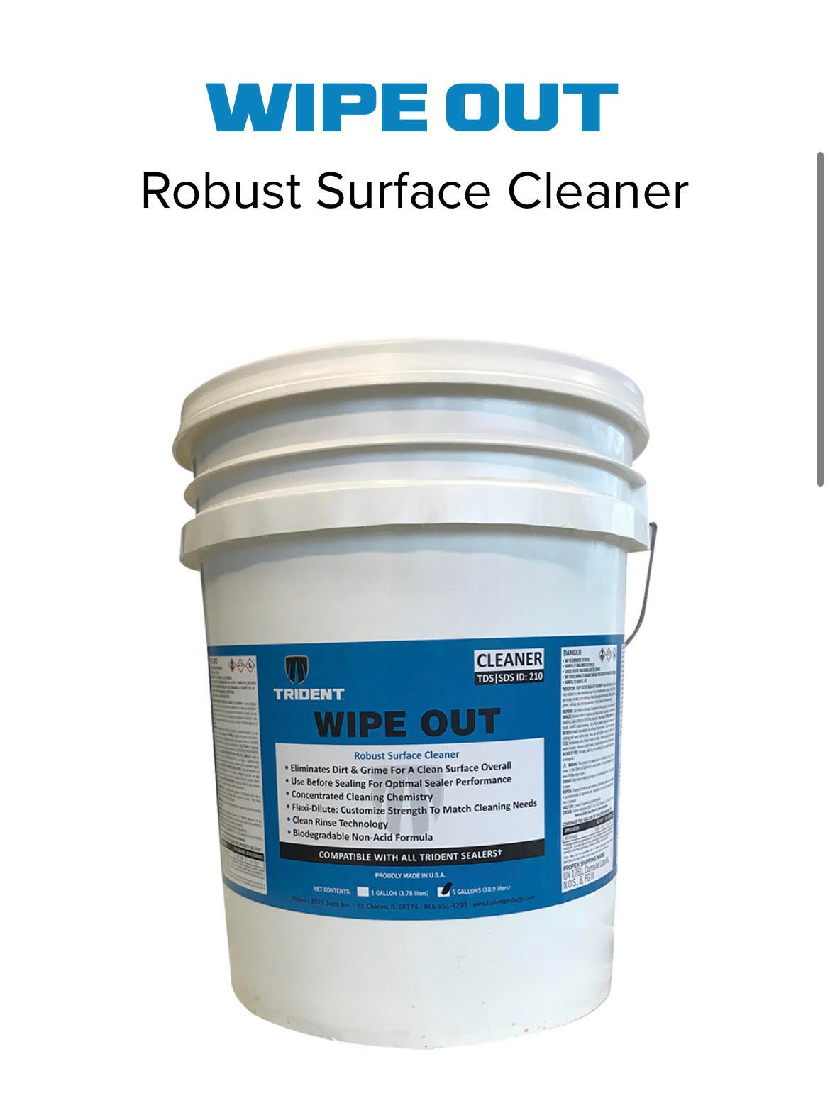 A bucket of wipe out robust surface cleaner