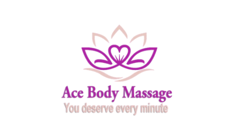 A logo for ace body massage that says you deserve every minute