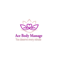 A logo for ace body massage that says you deserve every minute