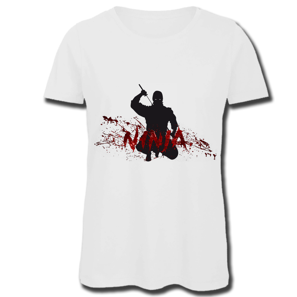 Ninja en silhouette avec lettrage sang