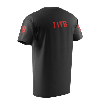 A black t-shirt with 1tb on the back