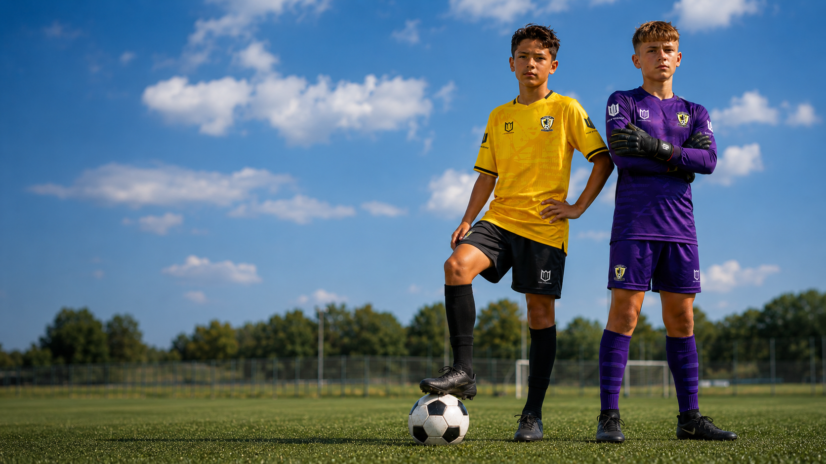 A group of young women are standing next to each other on a soccer field.