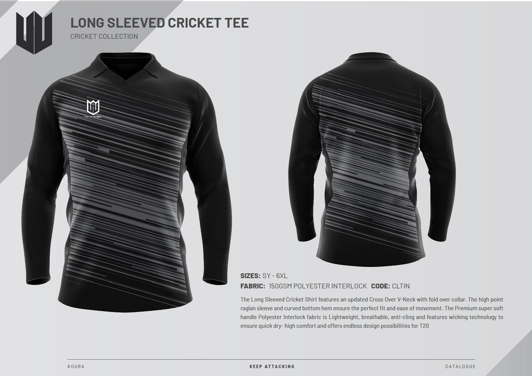 The front and back of a black long sleeved cricket shirt