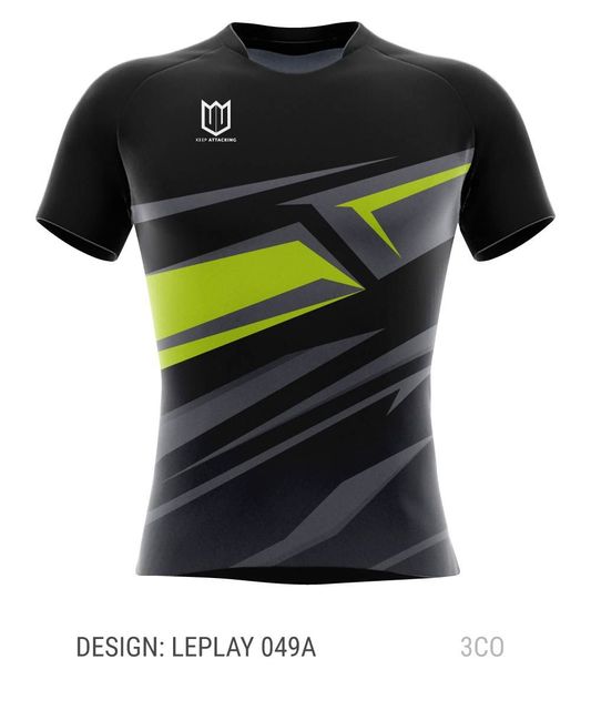 A black t-shirt with a yellow stripe on the front
