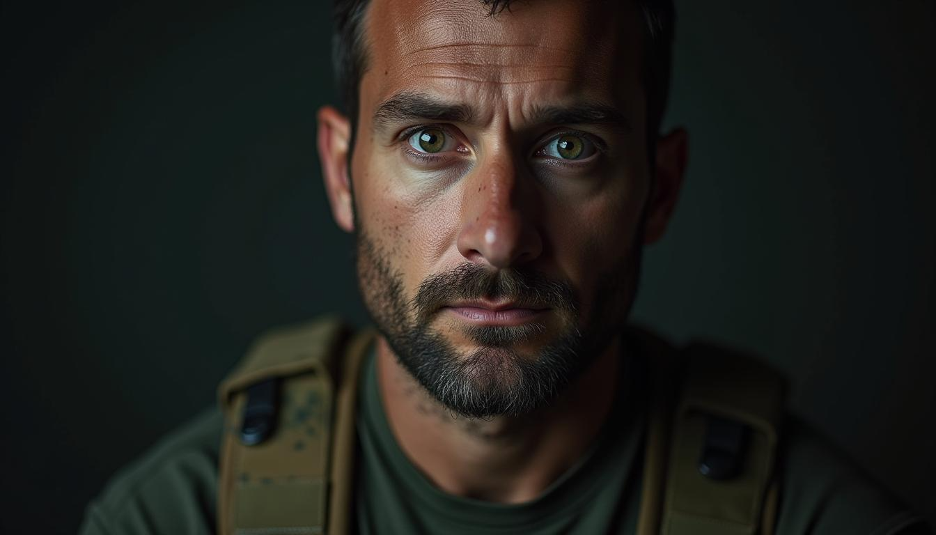 A man with a beard and a backpack is looking at the camera.