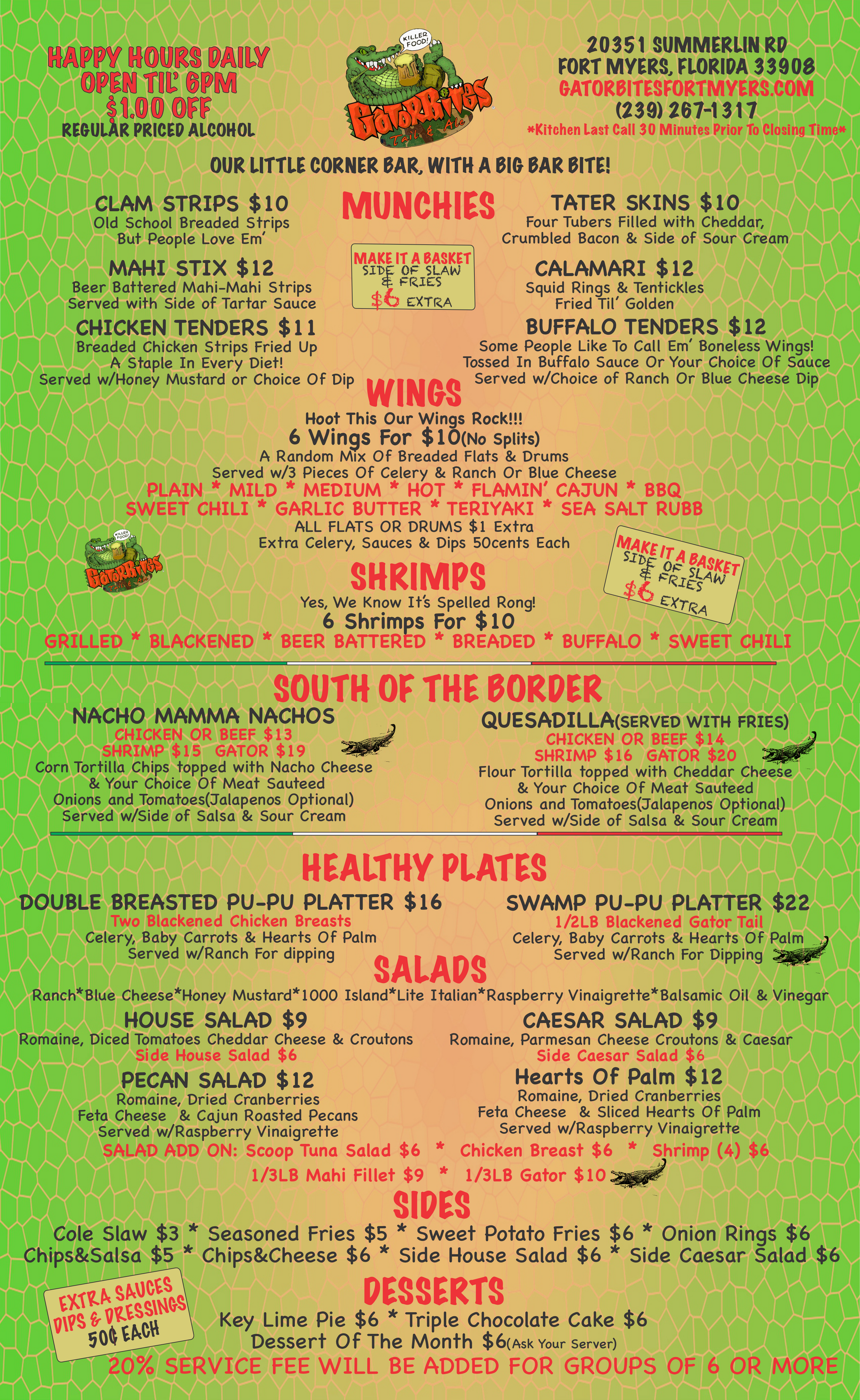 Menu for a restaurant called 