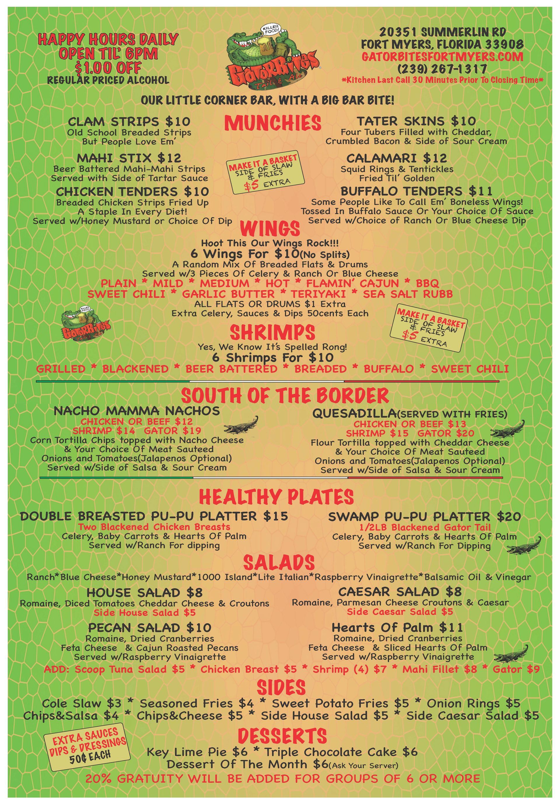 Menu for a restaurant called 