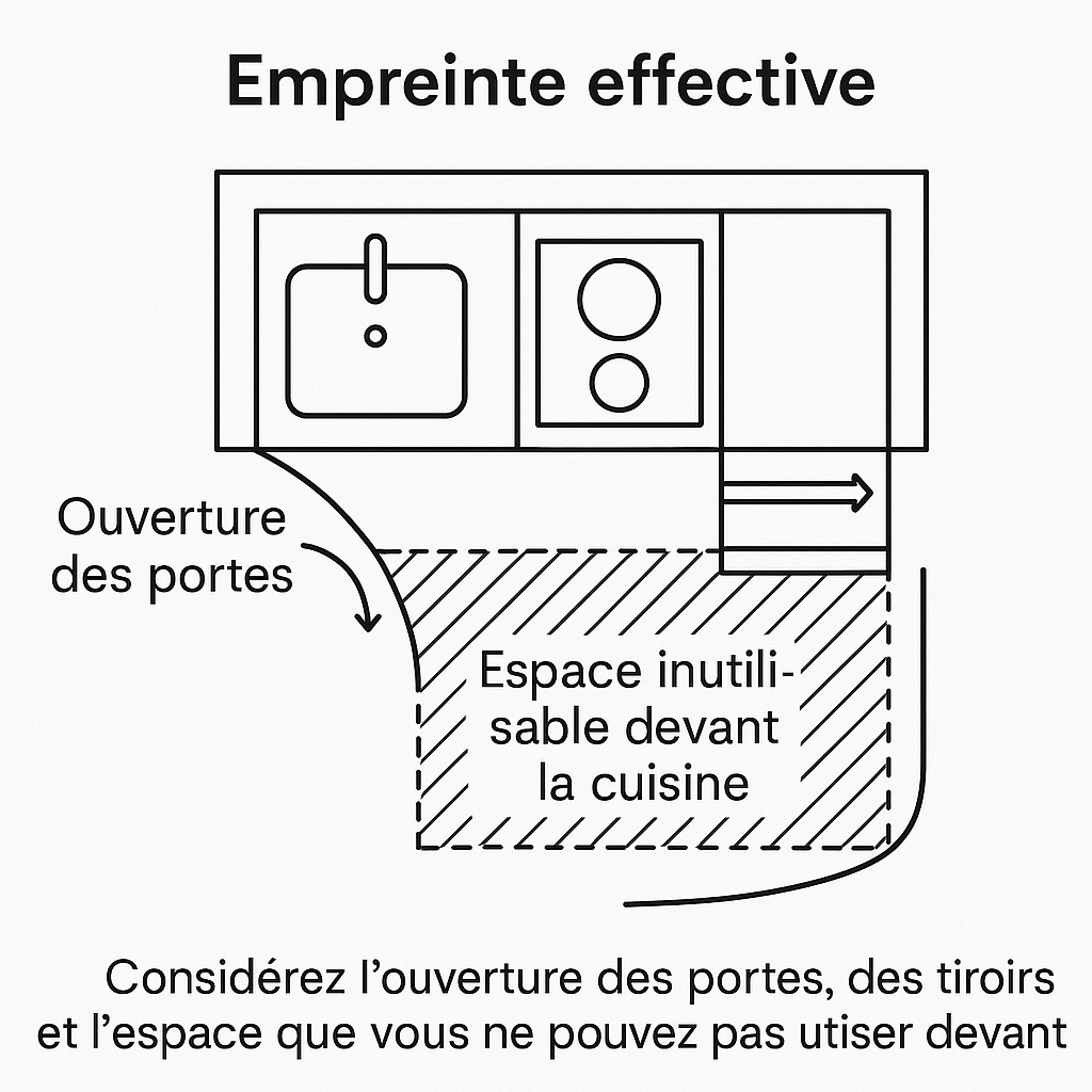 espace réellement utilisé de votre mini cuisine