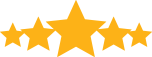 Five gold stars in a row, representing a rating.
