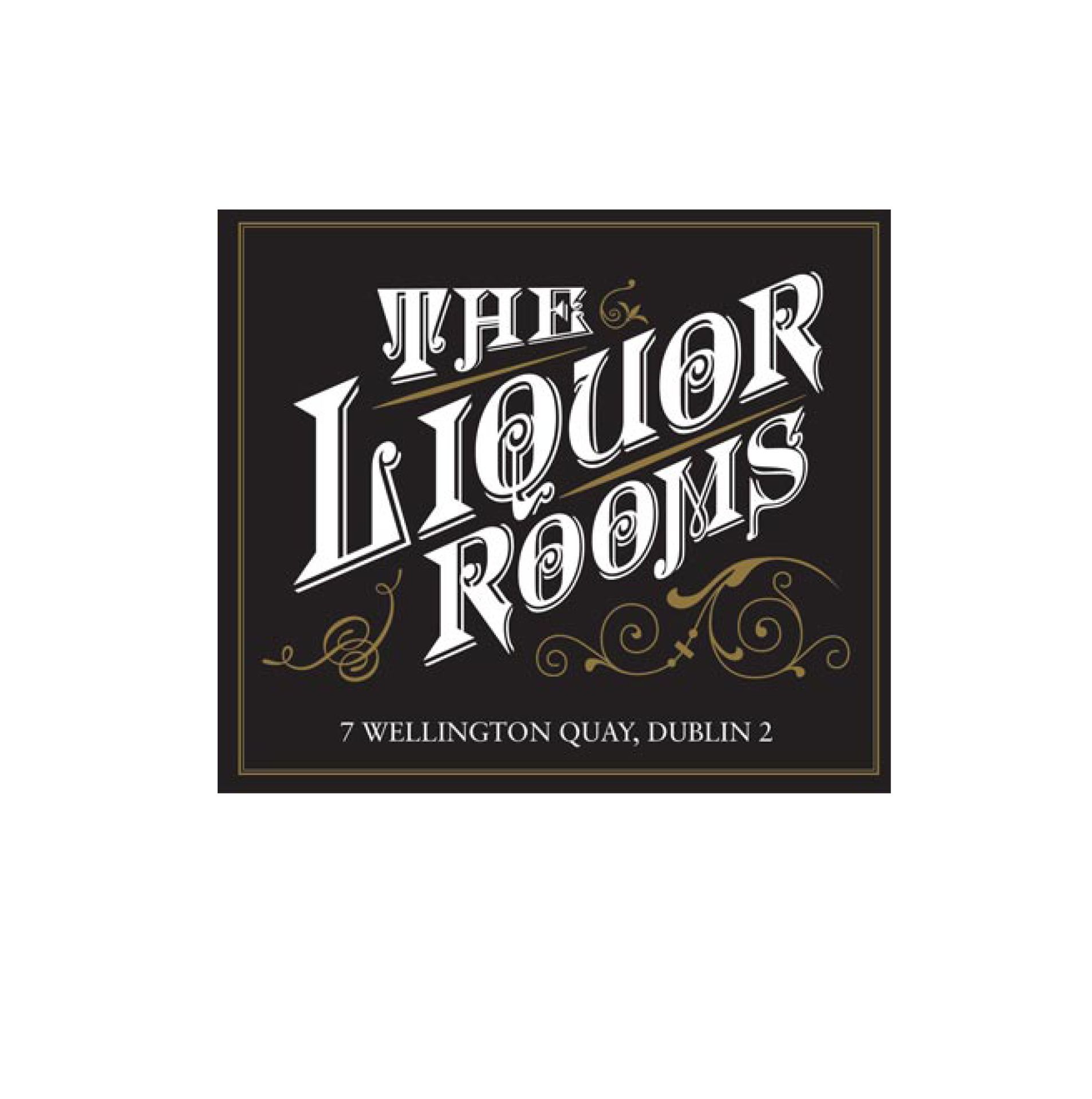 Logo for The Liquor Rooms, Dublin 2, featuring white text on a black background.