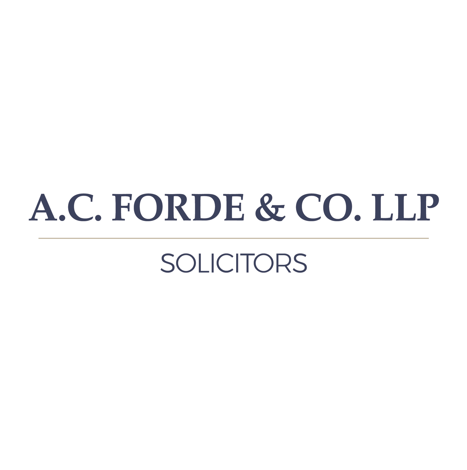 A.C. Forde & Co. LLP Solicitors logo in dark blue letters and a thin gray line.