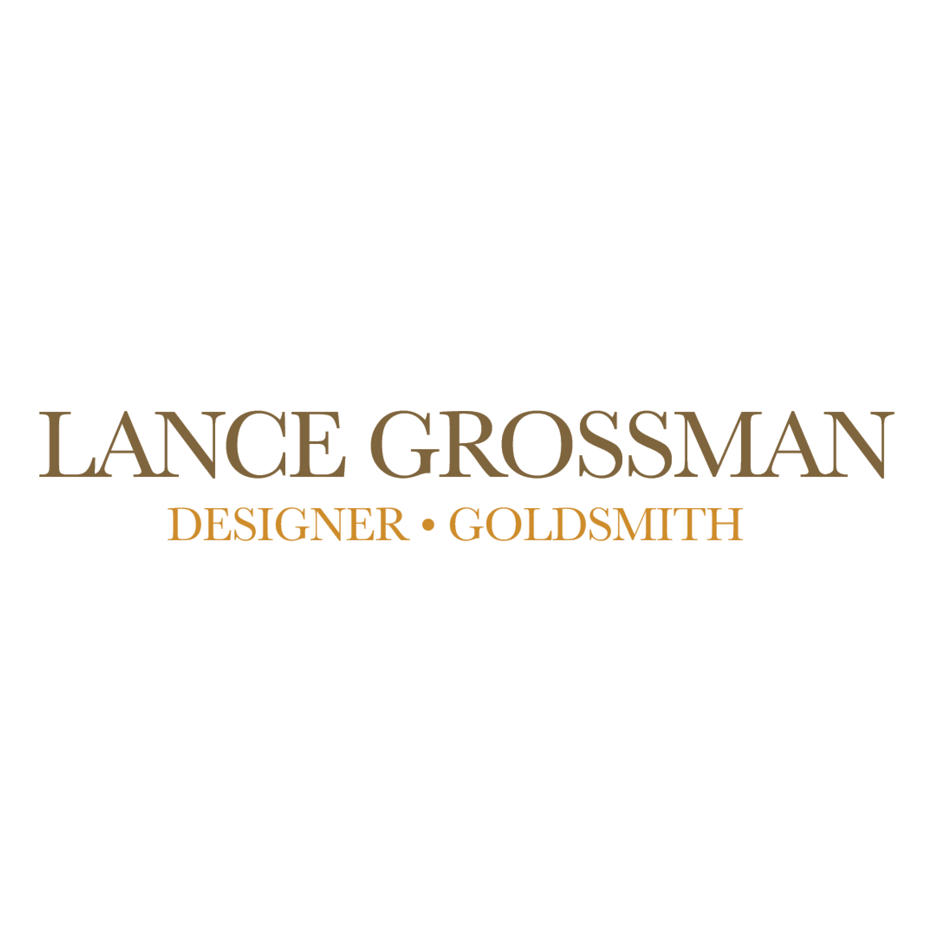 Logo for Lance Grossman, designer and goldsmith, in brown text on white.