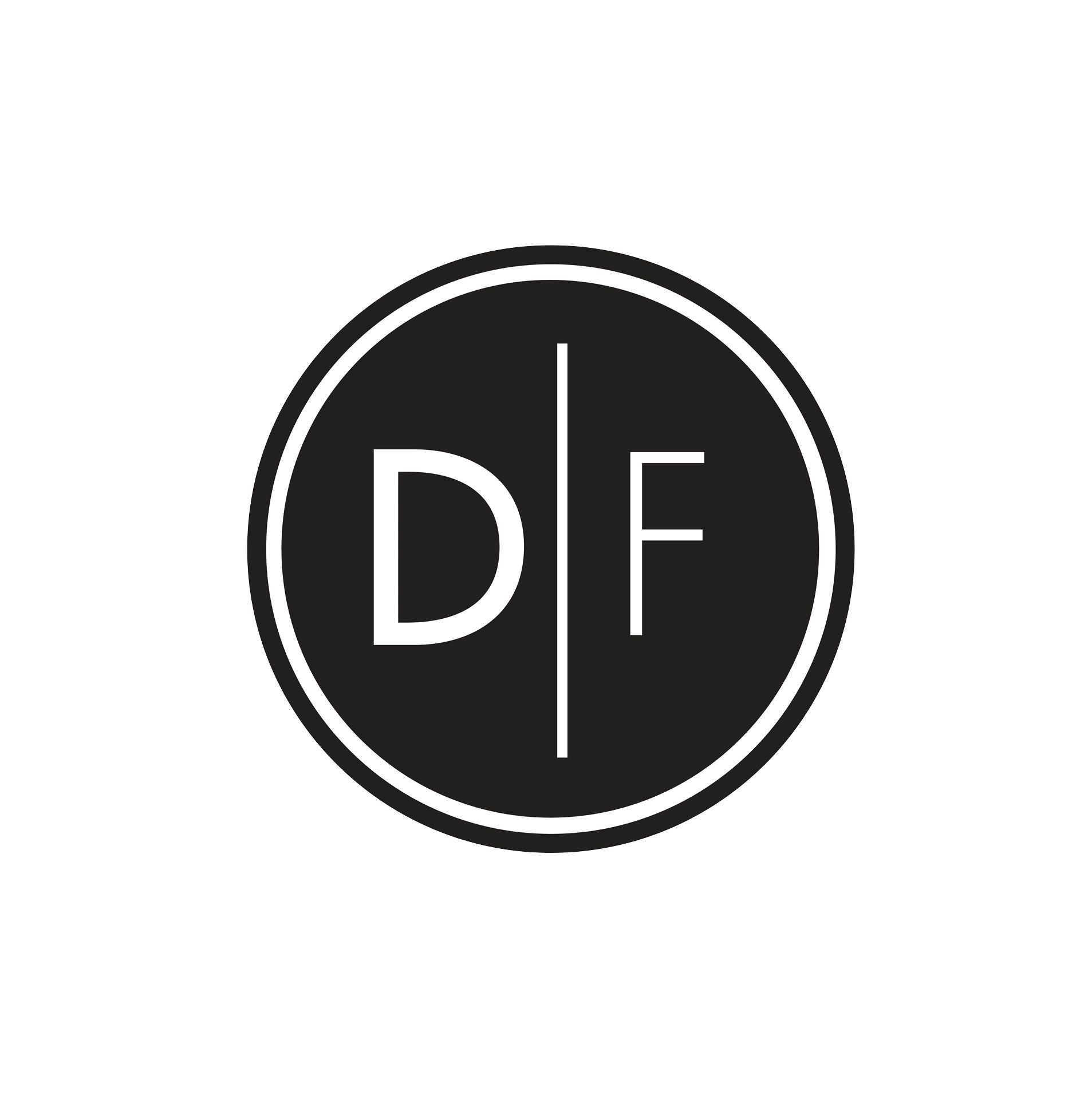 Logo with a black circle containing the letters 