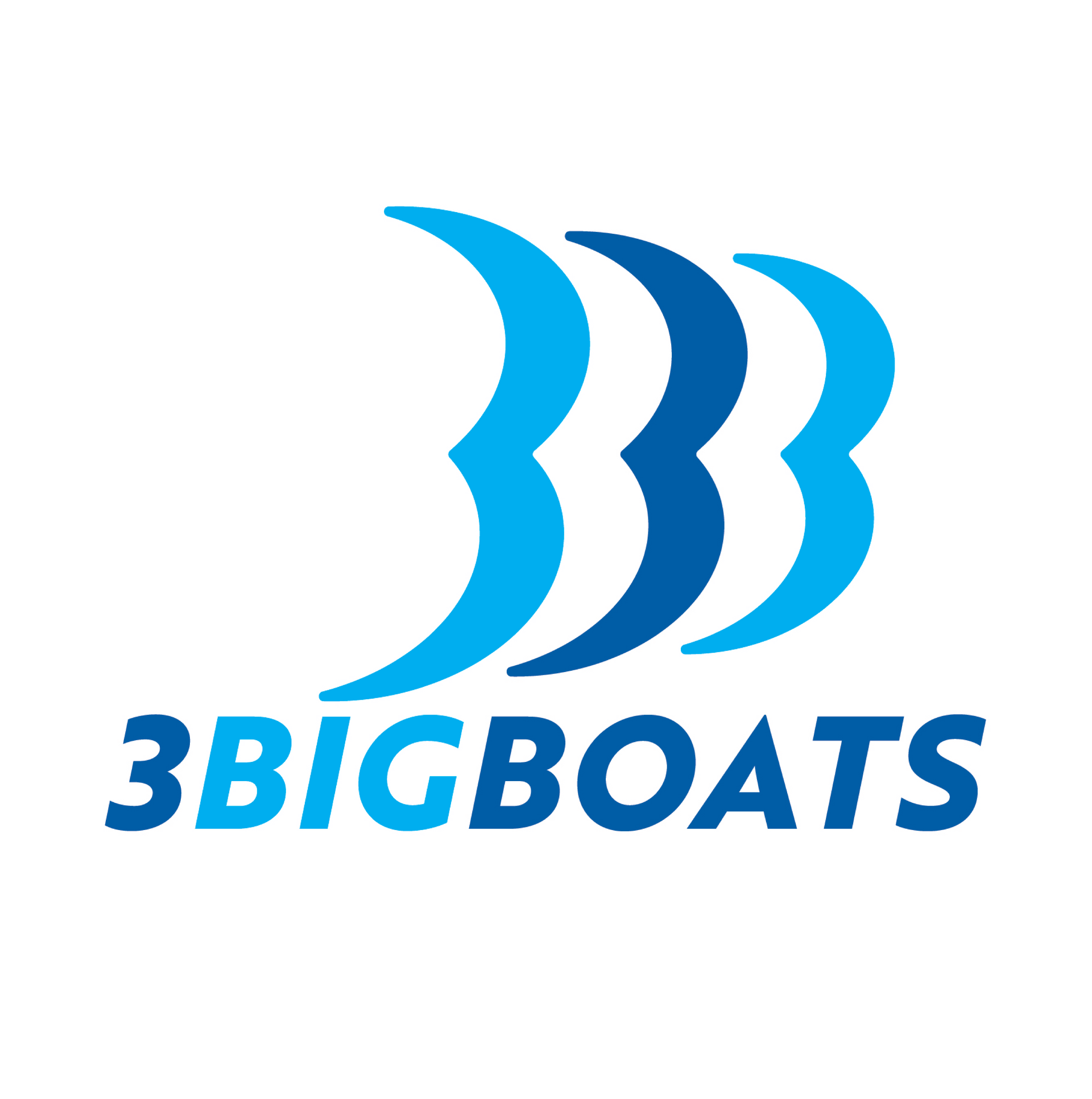 Three blue stylized boat shapes with 