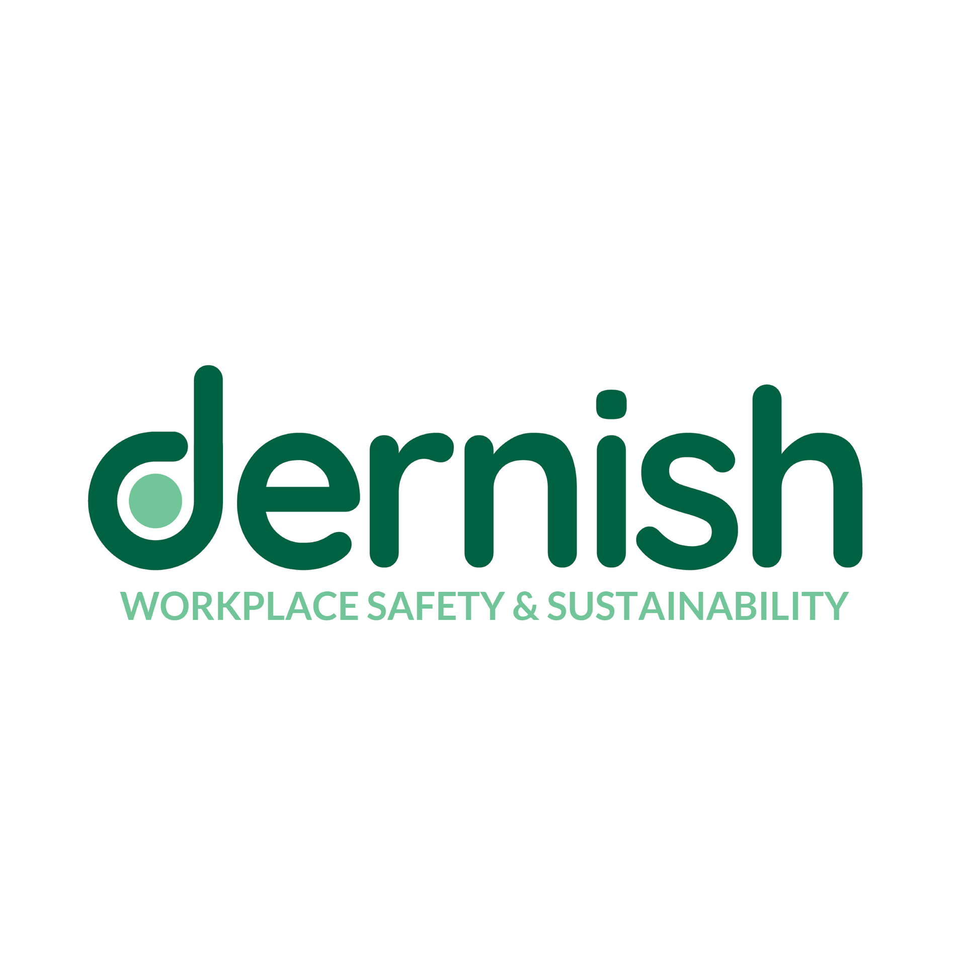 Dernish logo: Green text with a circular design element, 