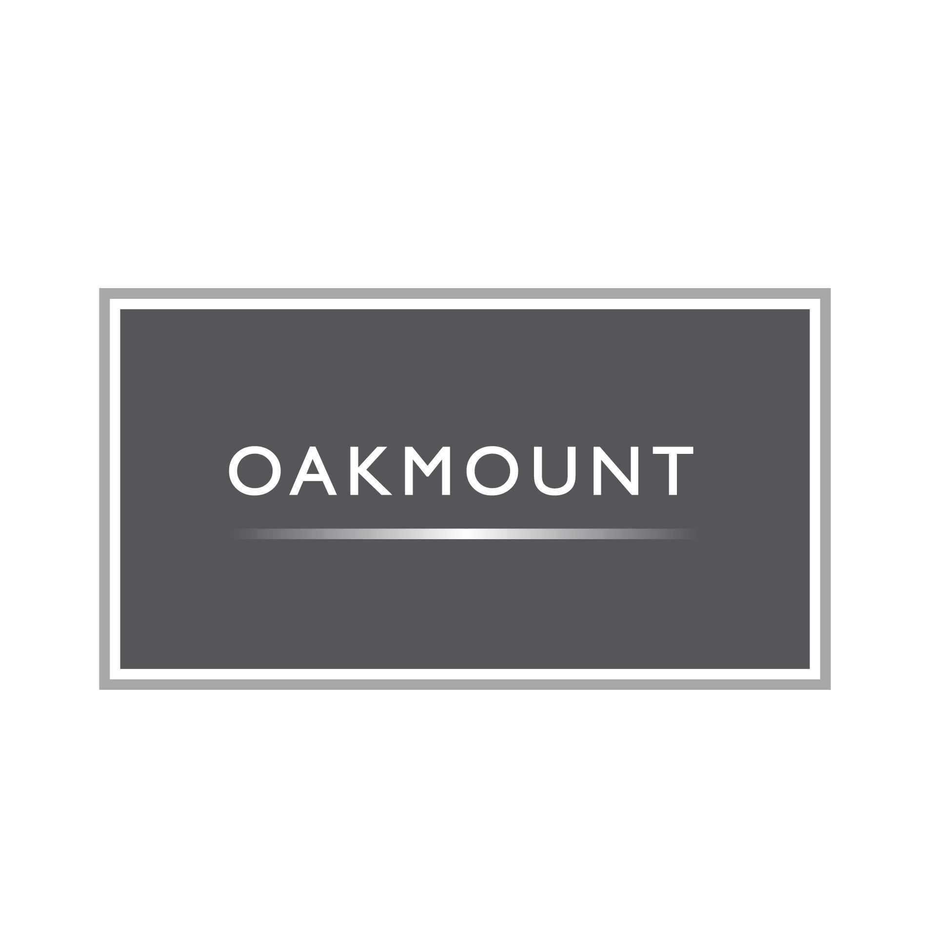 Oakmont logo with white text on a dark gray rectangle with a light gray border.