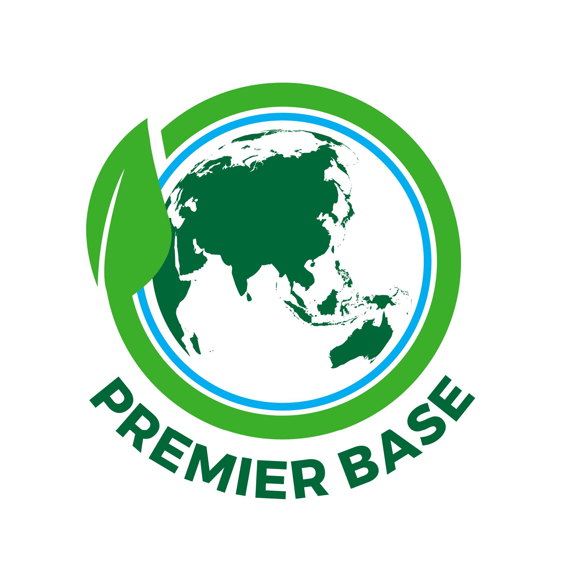Logo: Green leaf, globe, and blue circle; text 