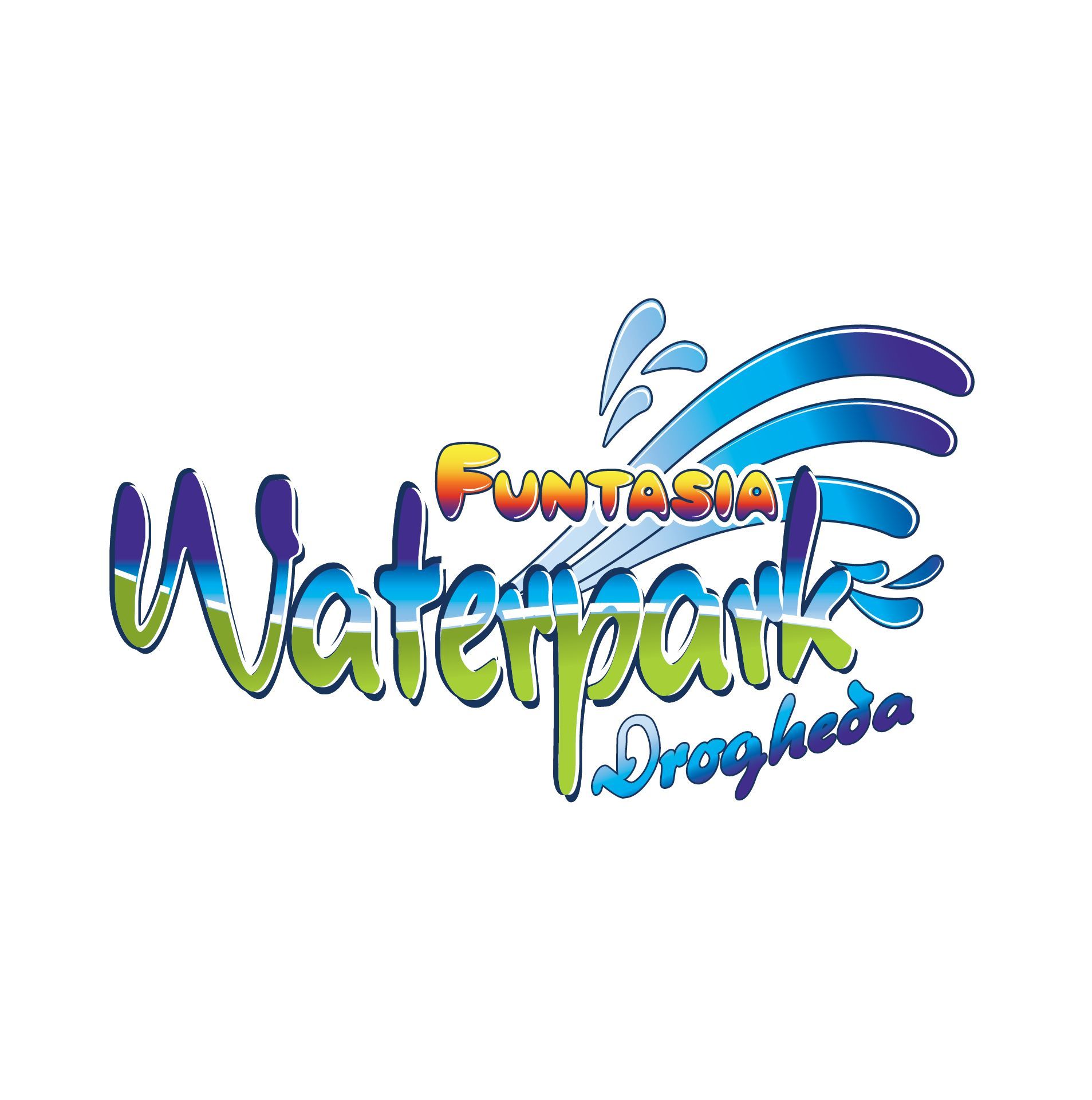 Logo for Funtasia Waterpark Drogheda, featuring colorful text and water splashes.