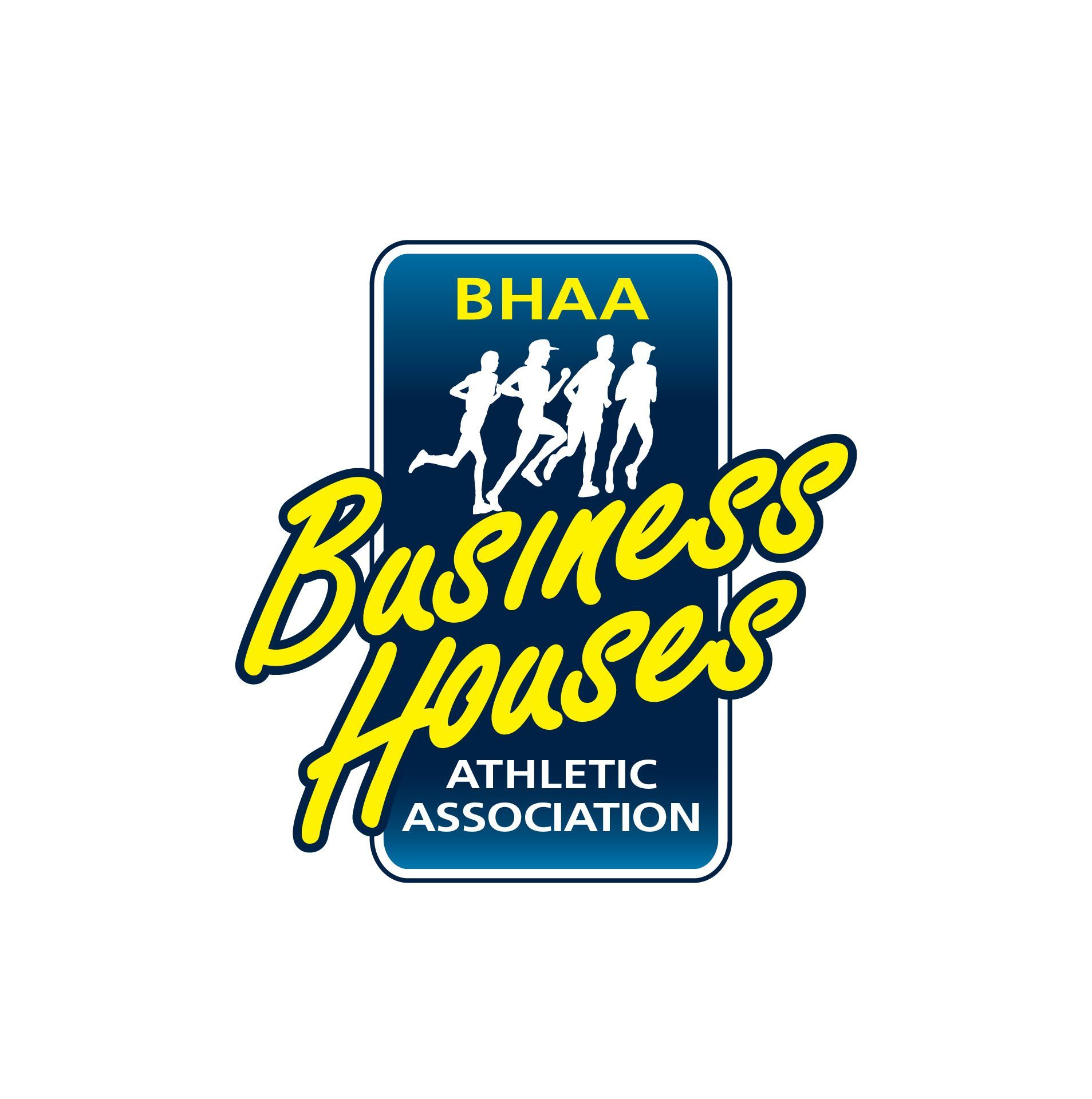 BHAA logo with runners, blue and yellow text, 
