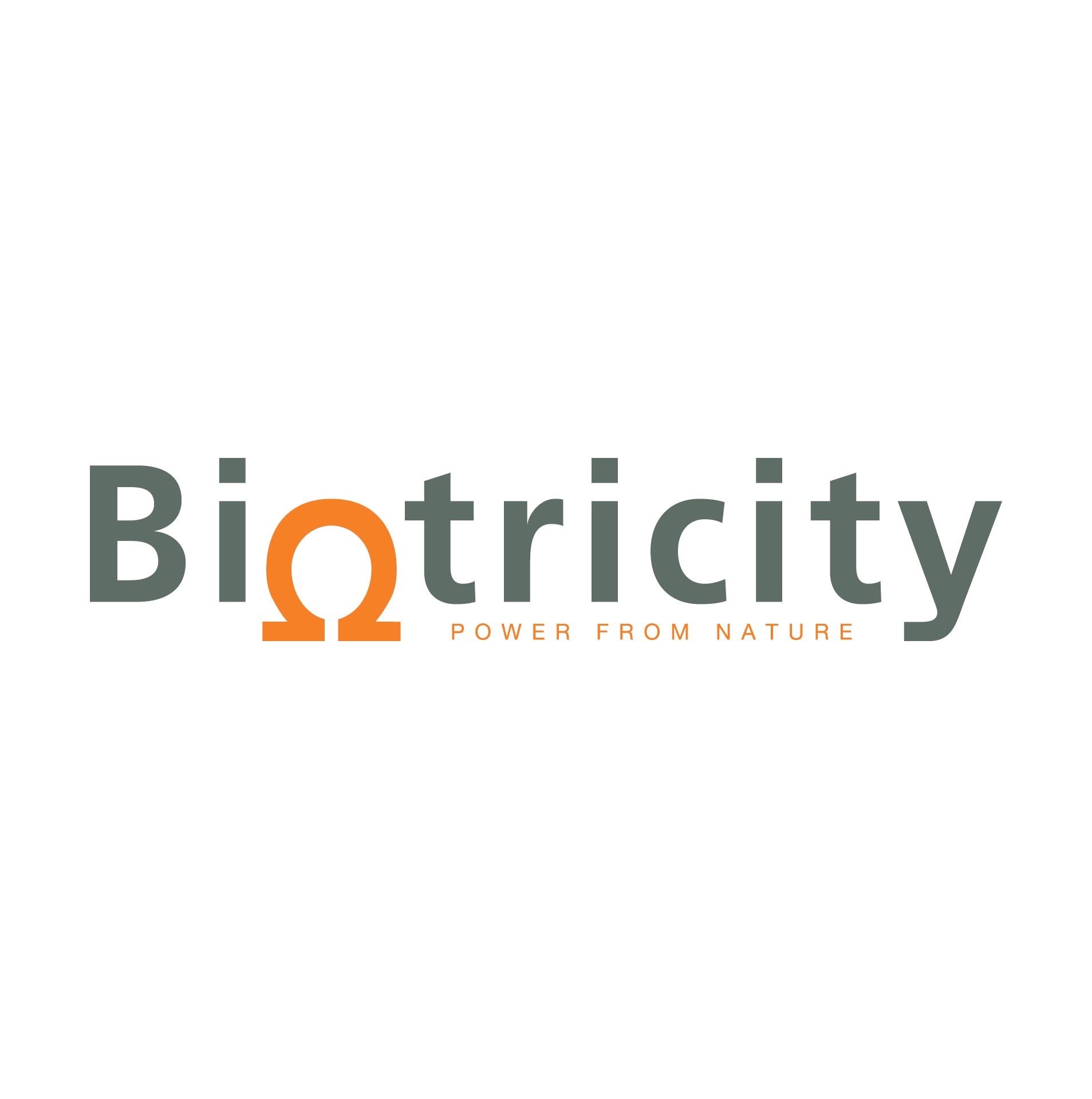 Biotricity logo with orange Ohm symbol replacing the 