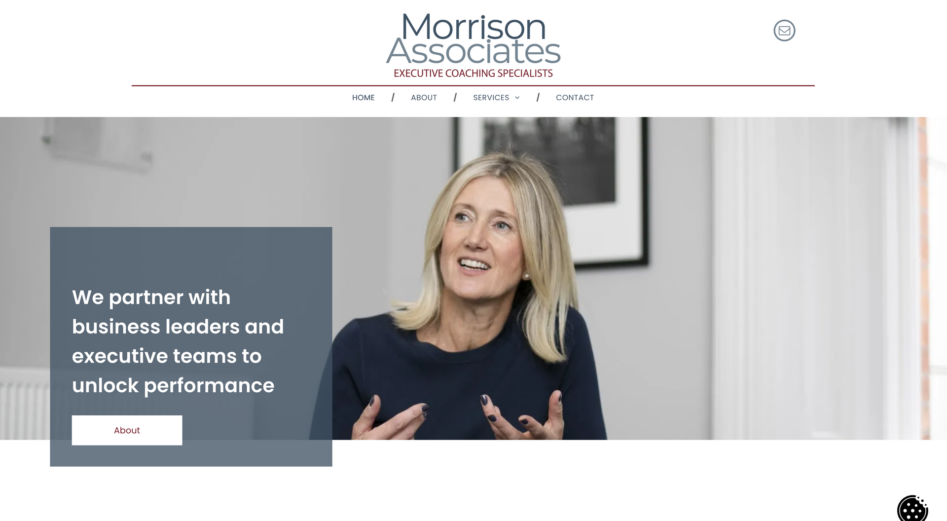 Morrison Associates website homepage: Woman speaking, overlaid text 
