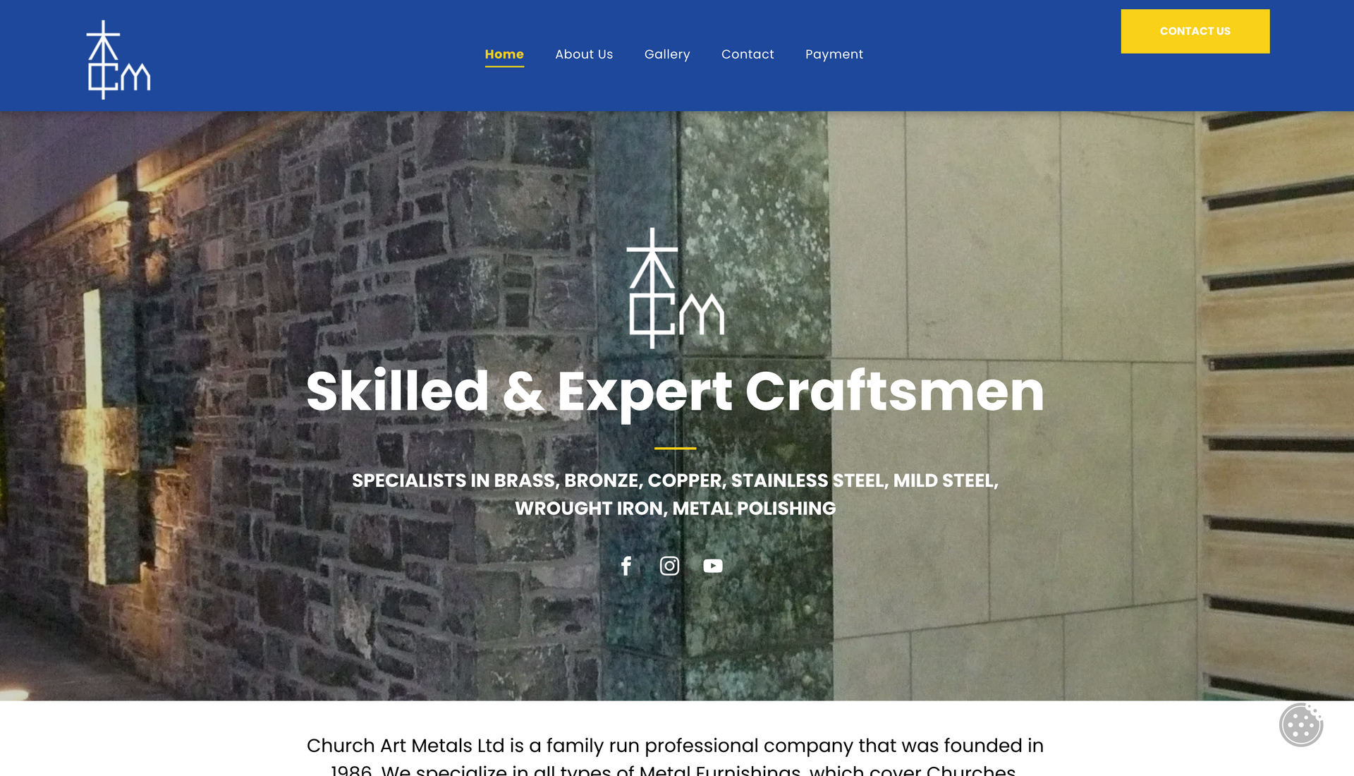 Website homepage: stone and metal work examples. 