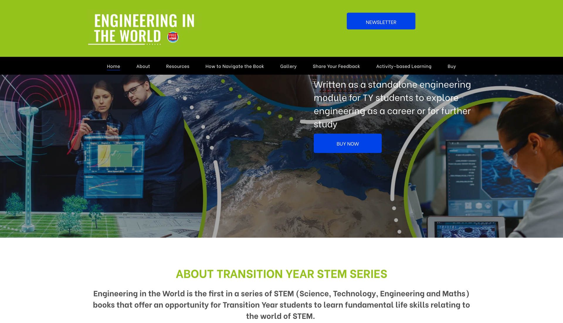 Website banner: People using technology, globe background, engineering theme.