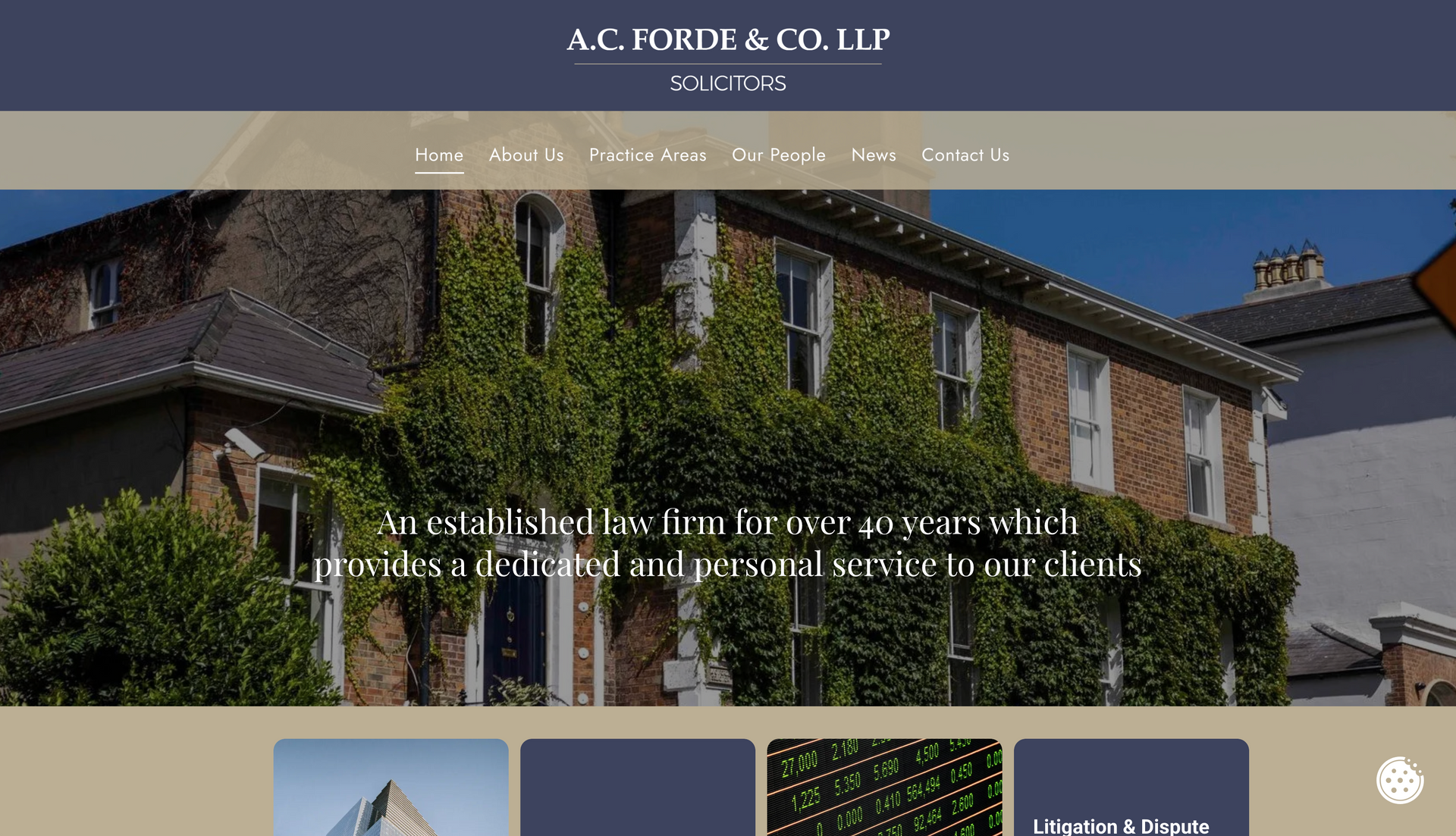 A.C. Fortune Co. LLP building exterior with ivy, brown and blue tones.