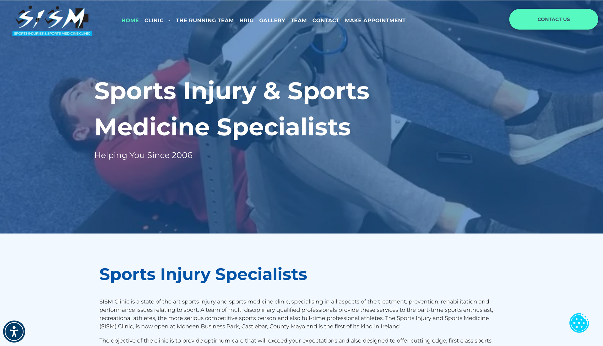 Website header: Sports injury specialist with injured person.