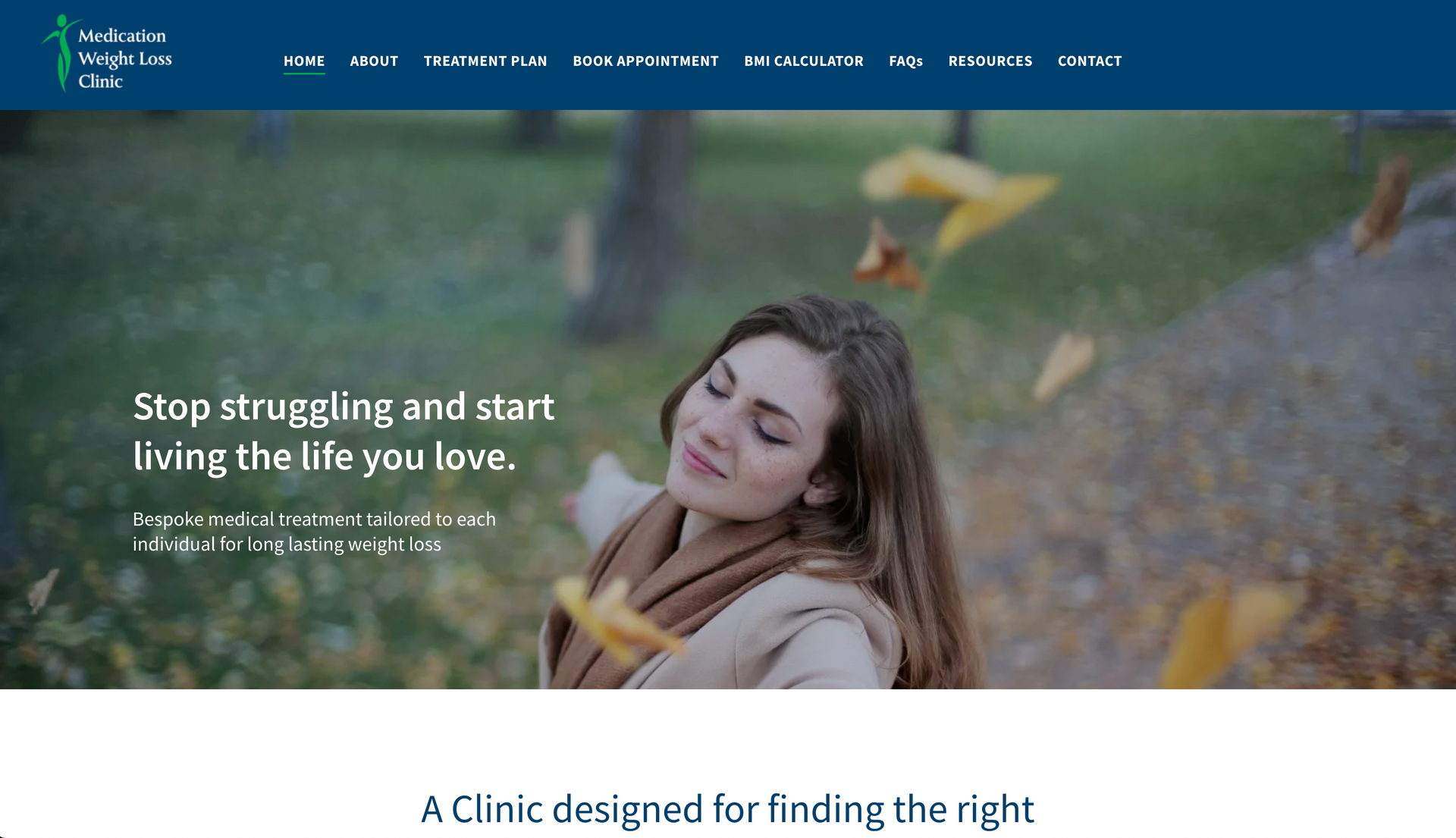 Woman in a park with falling leaves, text overlay: 